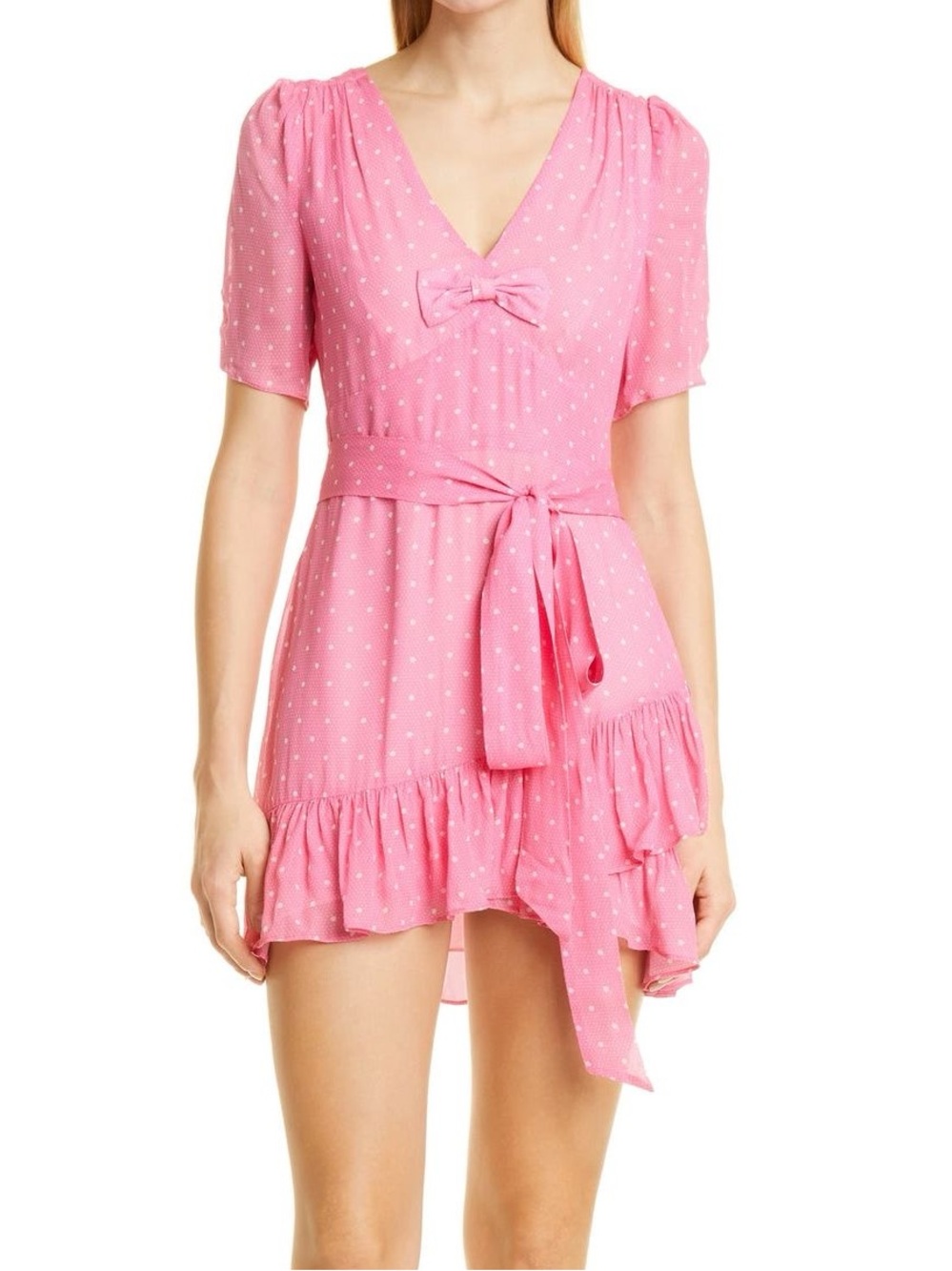 LoveShackFancy NWT Azreal Mini Dress Ruffled Polka-Dot Belted Hot Pink Cherry 4 - Picture 6 of 12
